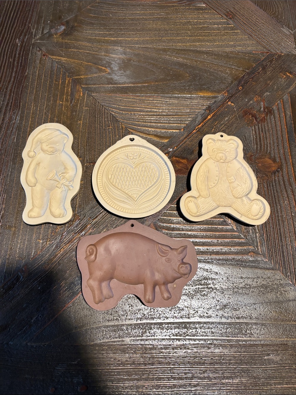 Assorted Ceramic Ornament/Cookie Molds in Beige and Brown - 4 Piece Set